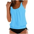 thumbnail image 1 of Ecqkame Tankini Swimsuit for Women Solid Color Two Piece Bathing Suit Crew Neck Conservative Swim Suits with Briefs 03-Light Blue XL, 1 of 4