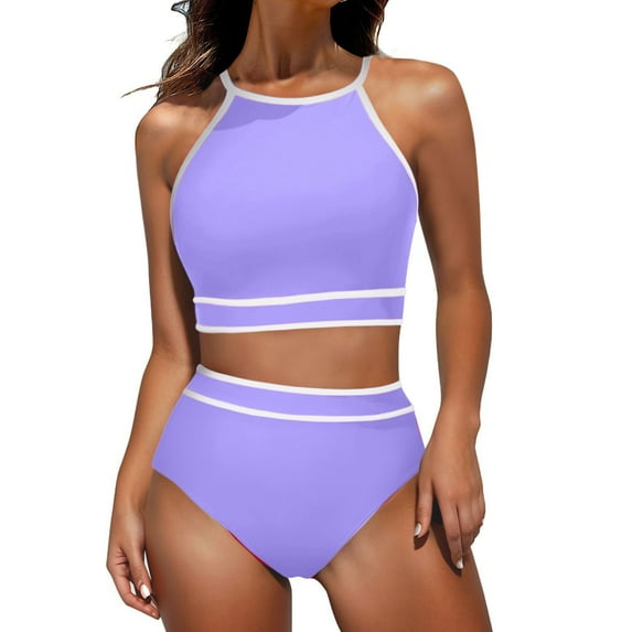 Ecqkame Tankini Swimsuits for Women Two Piece Tummy Control Bathing Suits Cutout Back Swim Tank Top with High Waisted Purple S