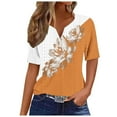thumbnail image 1 of Ecqkame Tops for Women Short Sleeve Pleated Button Loose Casual Breathable Pullover Tops Womens Summer Tops Orange XXL, 1 of 4