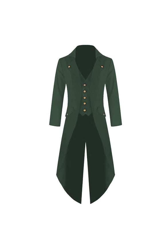Trench Coat Men Men's Fashion Coat Windbreaker Gothic Style Jacket Men's Retro Halloween Coat Green M