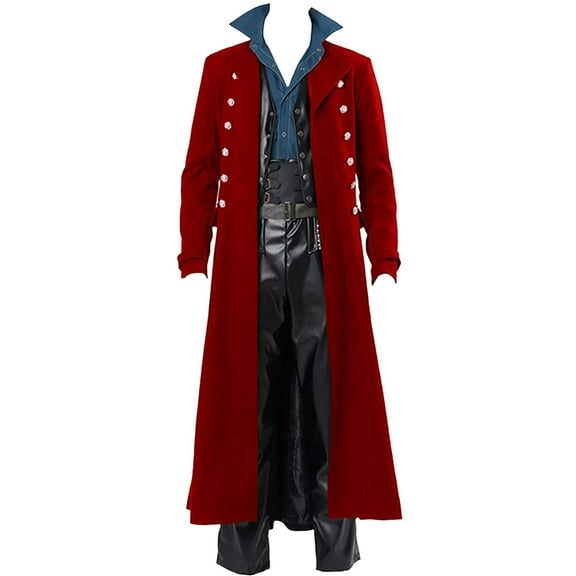 Ecqkame Trench Coat MenMens Steampunk Gothic Costume Vintage Windbreaker Halloween Coats Red L