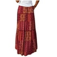 thumbnail image 1 of Ecqkame Trendy Long Skirts for Women Summer Fashion Boho Tiered Maxi Skirt A-Line Elastic High Waist Skirt with Pockets 01-Wine L, 1 of 3