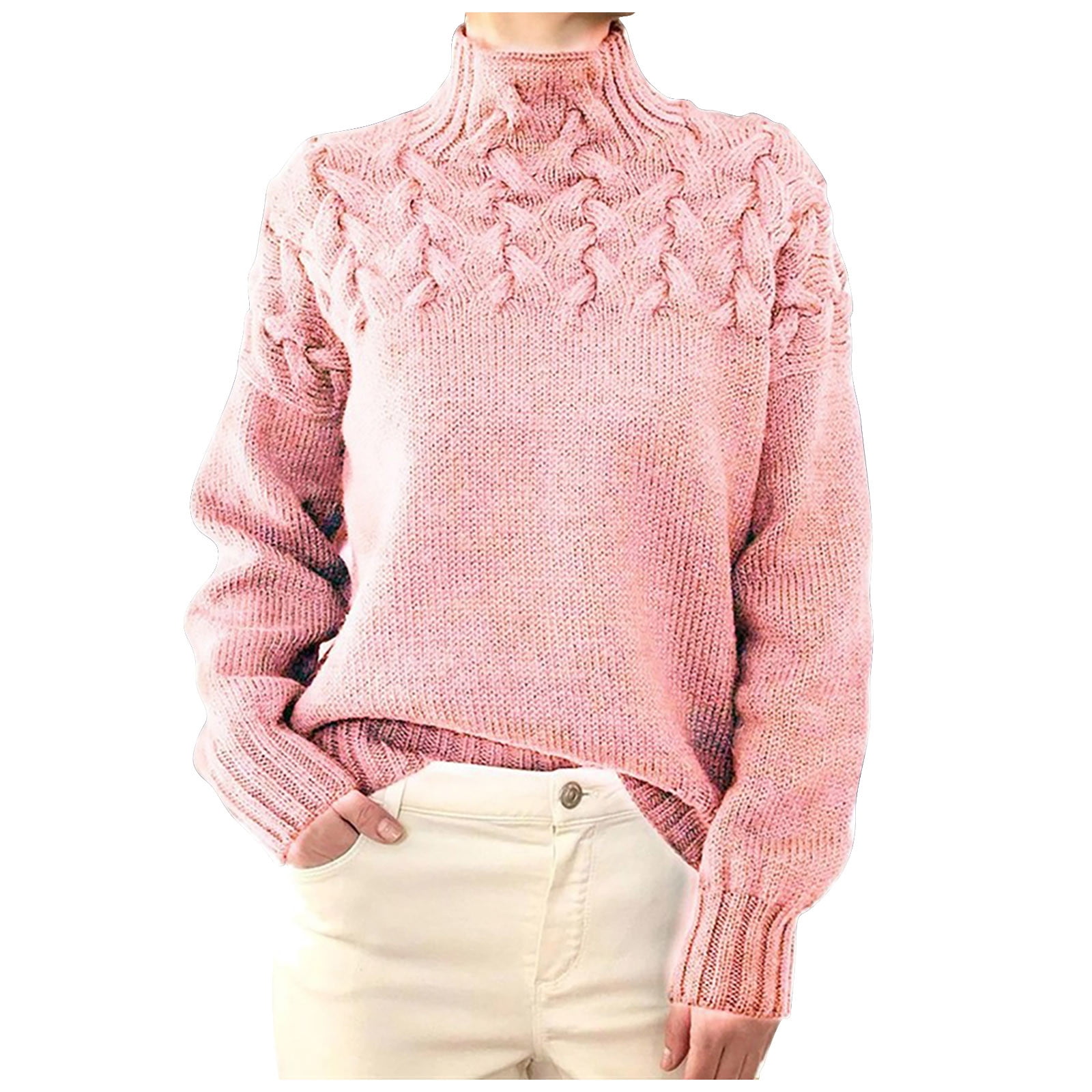 Pink Fall Sweater Ecqkame Turtle Neck Sweaters For Women Fall & Winter Cable Knit Sweater ...