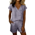 thumbnail image 1 of Ecqkame Two Piece Sets for Women Summer Casual Solid Color Linen Top and Elastic Waist Shorts Lightweight Outdoor Vacation Outfit Set Gray M, 1 of 7
