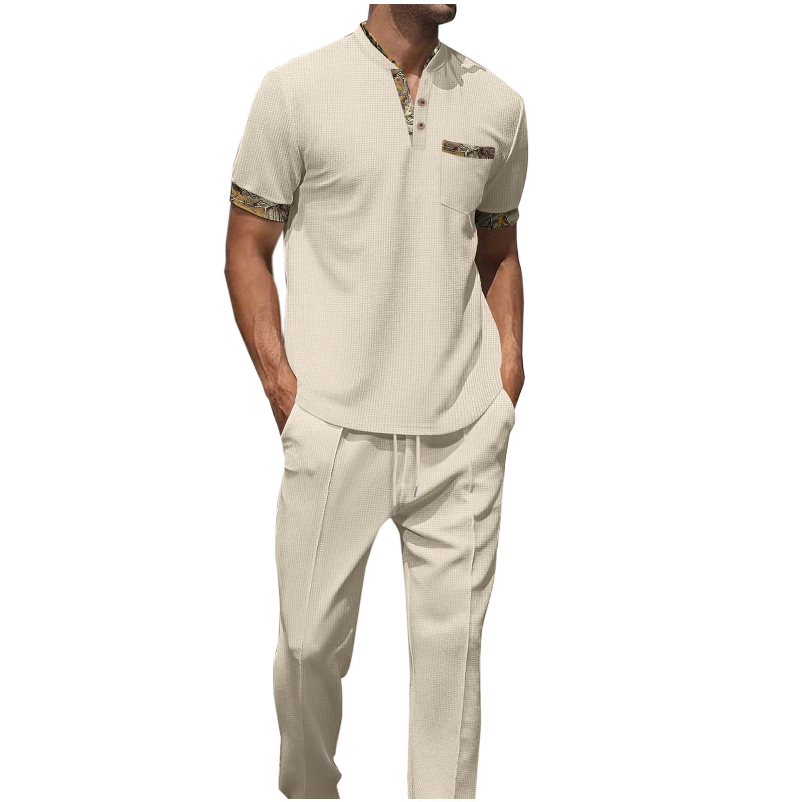 Men’s Short Sleeve Top & Wide Leg Pants 2-Piece Set