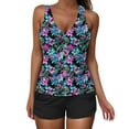thumbnail image 1 of Ecqkame Two Piece Swimsuit for Women Sexy V Neck Tummy Control Bathing Suits Floral Print Vacation tankini Set Multicolor L, 1 of 8