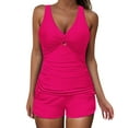 thumbnail image 1 of Ecqkame Two Piece Swimsuit for Women Sexy V Neck Tummy Control Bathing Suits Solid Color Vacation tankini Set Hot Pink XXL, 1 of 8