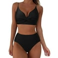thumbnail image 1 of Ecqkame Two-piece Tummy Control Bikini Set for Women High-Waisted Wrapped Push Up Swimsuits Padded Crop Tops Bathing Suits Black M on Clearance, 1 of 6