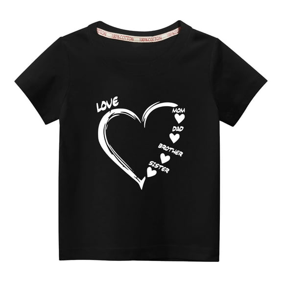 Ecqkame Valentine'S Day T-Shirt for Kid Love Heart Print Summer Short Sleeve Crew Neck Clothes for Boy Girl G-Black 5-6 Years