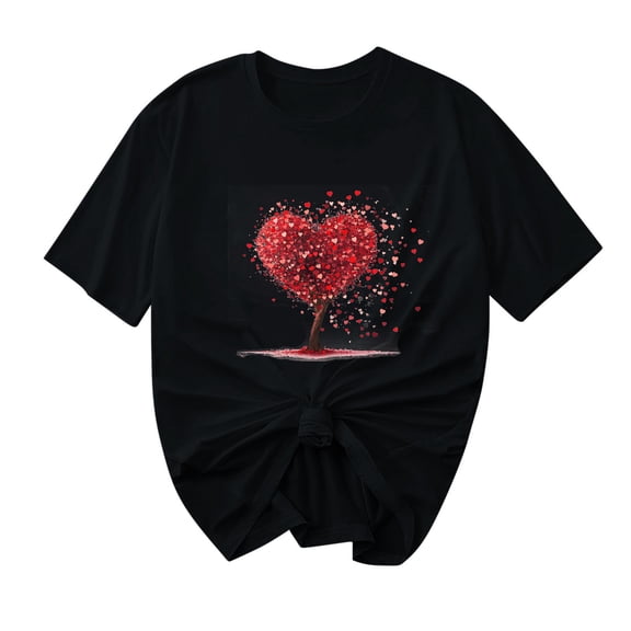 Ecqkame Valentine'S T Shirts for Women Casual Loose Cute Love Heart Graphic Tees Crew Neck Short Sleeve Tops Black L