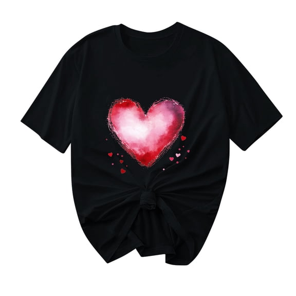 Ecqkame Valentine'S T Shirts for Women Casual Loose Cute Love Heart Graphic Tees Crew Neck Short Sleeve Tops Black S