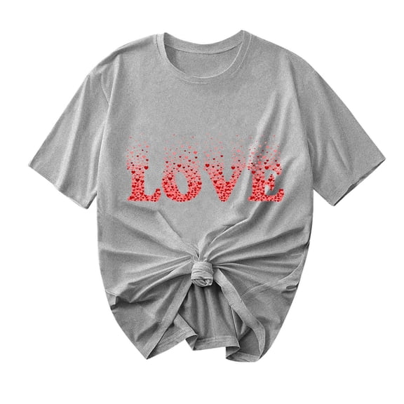 Ecqkame Valentine'S T Shirts for Women Casual Loose Cute Love Heart Graphic Tees Crew Neck Short Sleeve Tops Gray S
