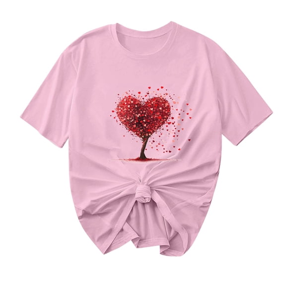 Ecqkame Valentine'S T Shirts for Women Casual Loose Cute Love Heart Graphic Tees Crew Neck Short Sleeve Tops Pink M