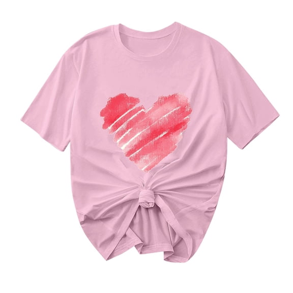 Ecqkame Valentine'S T Shirts for Women Casual Loose Cute Love Heart Graphic Tees Crew Neck Short Sleeve Tops Pink XXL