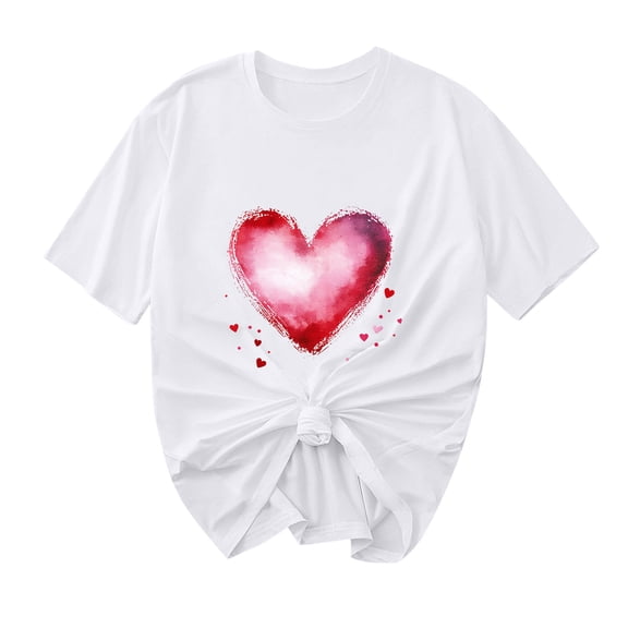 Ecqkame Valentine'S T Shirts for Women Casual Loose Cute Love Heart Graphic Tees Crew Neck Short Sleeve Tops White S