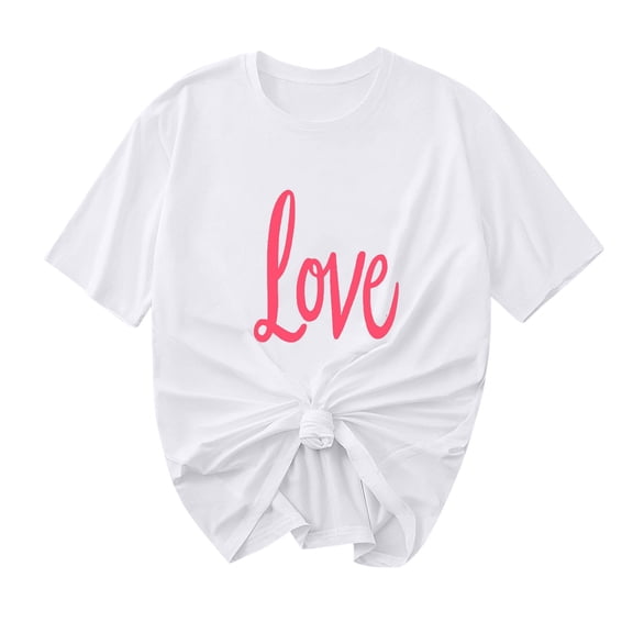 Ecqkame Valentine'S T Shirts for Women Casual Loose Cute Love Heart Graphic Tees Crew Neck Short Sleeve Tops White XL