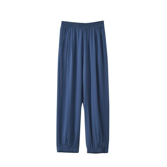 Ecqkame Wide Leg Pants Woman Loose Casual Printed Comfortable Breathable Elastic Waisted Lightweight Pants Yoga Pants Women Blue XXL on Clearance