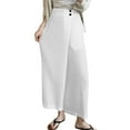 thumbnail image 1 of Ecqkame Wide Leg Pants for Women Baggy High Waist Flowy Casual Trousers Travel Vacation Solid Color Full Length Pant White S, 1 of 7