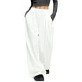 thumbnail image 1 of Ecqkame Wide Leg Pants for Women Baggy High Waist Flowy Casual Trousers Travel Vacation Solid Color Full Length Pant White XXL, 1 of 5