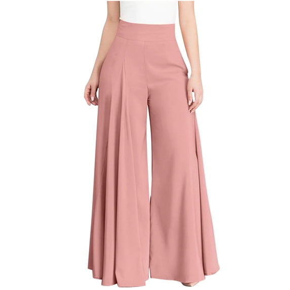 Ecqkame Wide Leg Pants for WomenWomen's Casual Solid Elegant High Waist Wide Leg Pants Trousers Flare Trousers Zipper Pants XXXXL