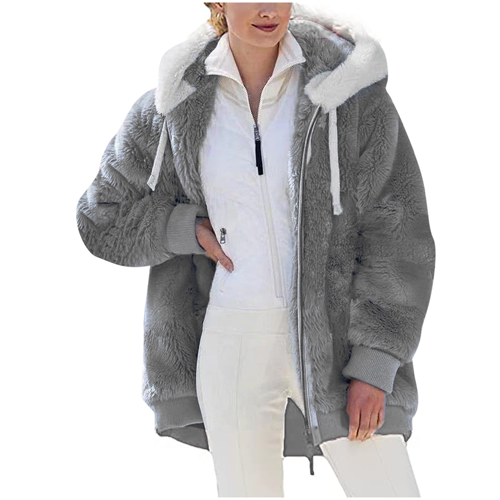 Ecqkame Winter Coats for Women,Casual Plus Size Fleece Jacket