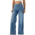 thumbnail image 1 of Ecqkame Womans Wide Leg Jeans Pants High Waisted Fashion Versatile Elastic Waist Pants Button Stretchy Denim Pants with Pockets 01-Light Blue M, 1 of 5