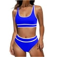 thumbnail image 1 of Ecqkame Womem 2 Piece High Waisted Bikini Set Sexy Tummy Control Sporty Swimsuit 2025 Summer Beach Swim Bathing Suit 01-Blue S, 1 of 5