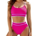 thumbnail image 1 of Ecqkame Womem 2 Piece High Waisted Bikini Set Sexy Tummy Control Sporty Swimsuit 2025 Summer Beach Swim Bathing Suit 02 Hot Pink XL, 1 of 3