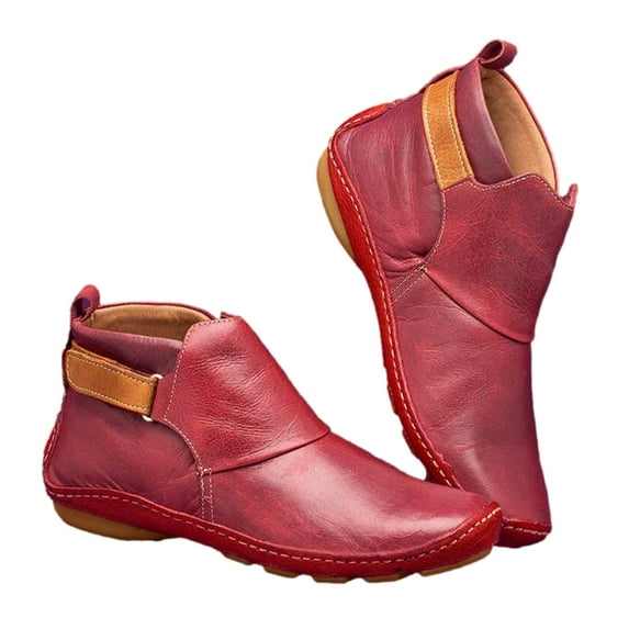 Ecqkame Women Ankle BootsWomen's Roman Pointed Casual Booties Spring Fall Women Boots Ladies Western Stretch Botas Leather Casual Shoes Red 43