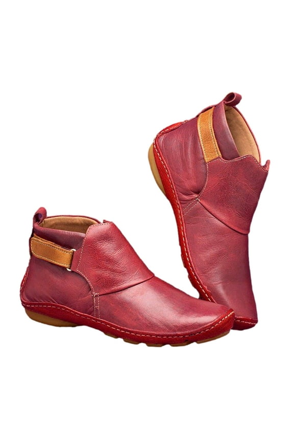 Women Ankle BootsWomen's Roman Pointed Casual Booties Spring Fall Women Boots Ladies Western Stretch Botas Leather Casual Shoes Red 41