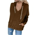 thumbnail image 1 of Ecqkame Women Basic Casual Loose Hoodie Sweatshirt Clearance Women's Casual Color Hooded Pocket Long Sleeved Sweater Jacket Coffee M, 1 of 5