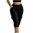 thumbnail image 1 of Ecqkame Women Cargo Half Shorts Pants High Waisted Stretchy Five Quarter Pants Summer Solid Color Pants with Pockets Black M, 1 of 9