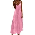 thumbnail image 1 of Ecqkame Women Casual Holiday Style Slip Dress Hollow Out Solid Color Loose Maxi Dress Sleeveless V-Neck Camisole Dress 01-Hot Pink M, 1 of 6