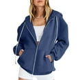 thumbnail image 1 of Ecqkame Women Hoodies with Zipper Clearance Women's Fashion Casual Color Zip Hood Long Sleeve Pocket Jacket Blouse Navy S, 1 of 8
