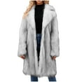 thumbnail image 1 of Ecqkame Women Luxury Winter Warm Fuzzy Long Coat Jacket Womens Ladies Warm Faux Furry Long Coat Jacket Winter Solid V-neck Outerwear Gray XXL, 1 of 5