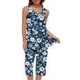thumbnail image 1 of Ecqkame Women Outfit Floral Print Sleeveless Blouse Shorts Elastic Waist Loungewear Sets Summer Outfits for Women Navy L, 1 of 7