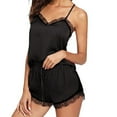 thumbnail image 1 of Ecqkame Women Pajama Set Lace Trim Short Pjs Set Modal V Neck Sleeveless Sleepwear Nightwear Black XL, 1 of 7