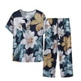 thumbnail image 1 of Ecqkame Women Pajama Sets Short Sleeve Crew Neck Shirts Capris Pants Two Piece Set Printed Outfit Multicolor XXXL, 1 of 3