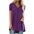 thumbnail image 1 of Ecqkame Women Plus Size ShirtWomen's Summer Solid V Neck Loose Short Sleeve Tops T-shirt Blouse Purple L, 1 of 5