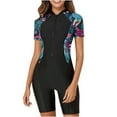 thumbnail image 1 of Ecqkame Women Rash Guard Swimsuit Tummy Control Front Zipper Short Sleeve One Piece Surfing Bathing Suit Boyleg Tight Swimwear Black XL, 1 of 9