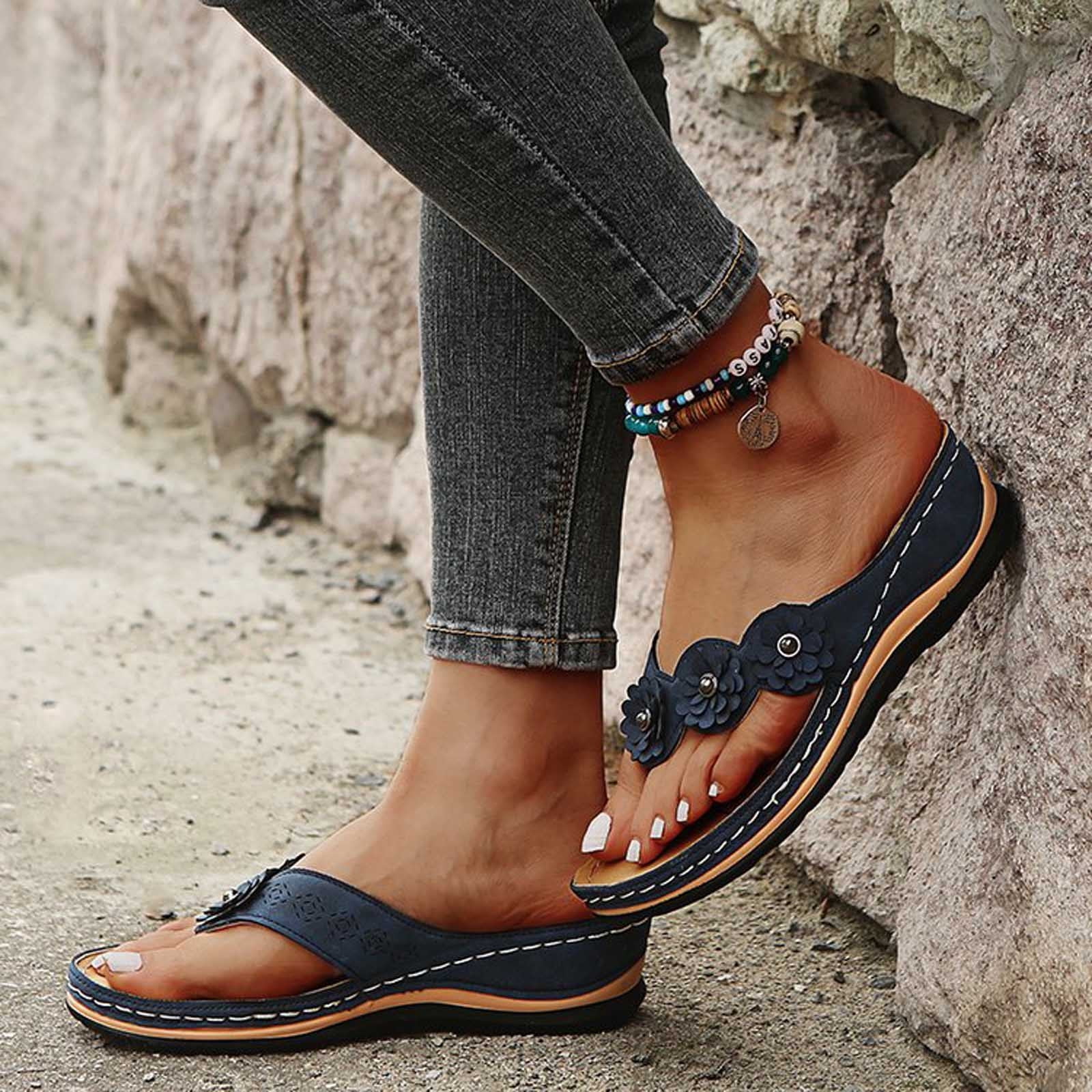 Ecqkame Women Shoes Slope Heel Low Heeled Sandals Plus Size Casual
