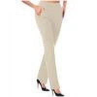 Ecqkame Women Straight Leg Pants Business Casual Stretch Work Pant Slim Regular Solid Color Trousers with Pockets Beige M