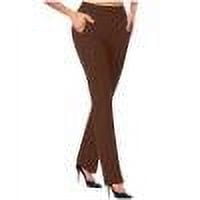 Ecqkame Women Straight Leg Pants Business Casual Stretch Work Pant Slim Regular Solid Color Trousers with Pockets Brown XXL