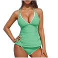 thumbnail image 1 of Ecqkame Women Tankini Swimsuits Two Piece Ruched Tummy Control Bathing Suit Summer Solid Color with Chest Cushion V Neck Strap Swimwear Green M, 1 of 6
