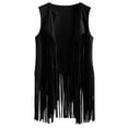 thumbnail image 1 of Ecqkame Women Tassel Vest 70s Hippie Faux Suede Rivets Sleeveless Fringe Jacket Open-Front Fringed Vest Cardigan Female Black 2XL, 1 of 5