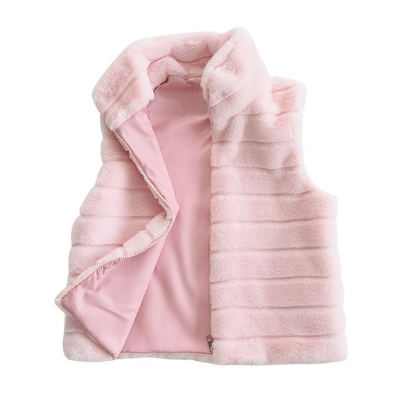 Ecqkame Women Winter Warm Fuzzy Fleece Vests Coat Jacket Women's Solid Color Stand Collar Faux Jacket Top Pink XXXL