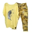 thumbnail image 1 of Ecqkame Women's 2 Piece Linen Lounge Set Clearance Printed Crewneck Half Sleeve Pullover Shirt Tops + Pants Trousers Set Yellow L, 1 of 6