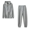 thumbnail image 1 of Ecqkame Women's 2 Piece Outfits Tracksuit Sets Clearance Women Long Sleeve Zip Up Hoodies Sweatsuit Joggers Activewear Lounge Wear Solid Color Hooded Sweatshirt And Pant Sport Suit Gray XXL, 1 of 7