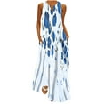 thumbnail image 1 of Ecqkame Women's 2025 Summer Dress Fashion Floral Print V Neck Sleeveless Vacation Maxi Dress Flowy Tank Beach Sundress with Pockets 02-Blue XXL, 1 of 4