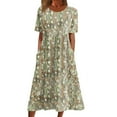thumbnail image 1 of Ecqkame Women's 2025 Summer Dresses Floral Casual Loose Beach Dress Short Sleeve Crew Neck Flowy Long Dress with Pockets 02-Khaki XL, 1 of 5